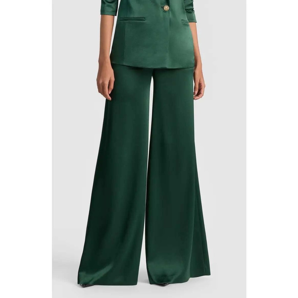 Alice Olivia Nessi Wide Leg Satin Pants Womens 8 Green High Rise Formal Luxe NWT